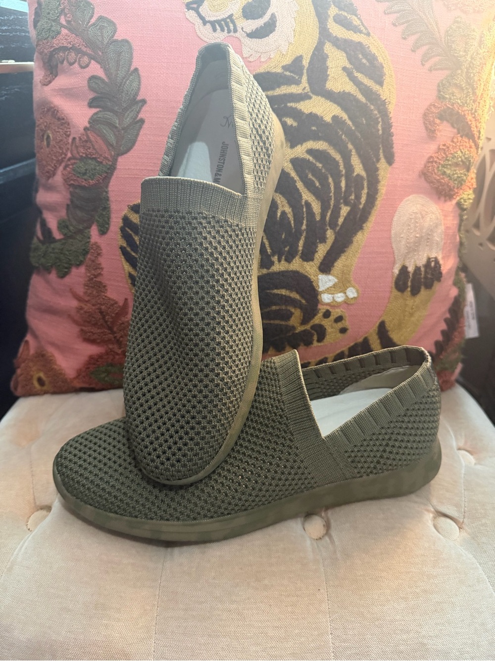 Johnston & Murphy Olive Green Slip-On Knit Sneakers